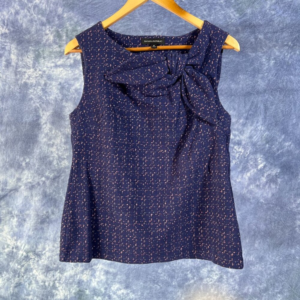 Banana Republic Blue Pink Boucle Top w/ Bow Sz M